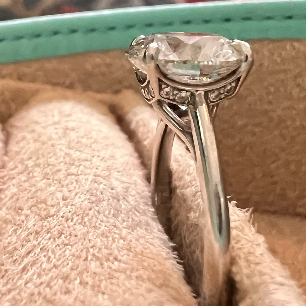 Gorgeous platinum engagement ring with a 2.56 carat lab grown solitaire diamond!